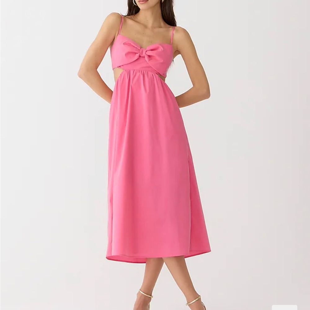 J crew Collection bow-front cutout midi dress in stretch taffeta / 2 / FUCHSIA